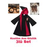 Delikanlı Harry Potter Gryffindor Mont Kostüm Asa Gözlük 3lü Set