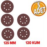 Delikli 125 Mm Cırt Zımpara 120 Kum Kaporta Duvar Metal Mobilya Cila Parlatma Zımparalama 5 Adet