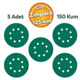 Delikli 125 Mm Cirt Zimpara 150 Kum Yesıl Kaporta Boya Duvar Metal Mobilya Cila Parlatma 5 Adet
