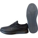 Delikli Deri Hava Alan Yazlık Ortapedik Spor Casual Sneaker Ayakkabı - Siyah