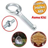 Delikli Halkali Metal Paslanmaz Civata M8 Somunlu Sabitleme Cekme Kaldirma Tavan Kancasi Asma Kit