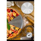 Delikli Lüx Pizza Lahmacun Pişirme Tepsisi - 32 cm - Gümüş