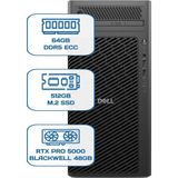 Dell Pro Max Tower T2 Core Ultra 9 285K 64GB Ecc Ram 512GB M.2 SSD Rtx Pro 5000 Blackwell 48 GB W11P Ws