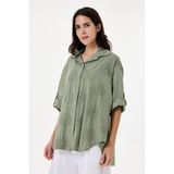 Della Moor Kadın Italyan Çiçek Nakışlı Fistolu Oversize Poplin Gömlek 40 - 46 Beden - Haki