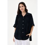 Della Moor Kadın Italyan Çiçek Nakışlı Fistolu Oversize Poplin Gömlek 40 - 46 Beden - Siyah