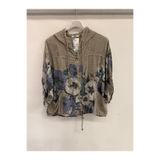 della moor Kadın Vizon İtalyan Çiçek Desenli Önü Fermuarlı Kapüşonlu Katlanır Uzun Kollu Bluz 40 - 46 Beden