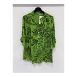 della moor Kadın Yeşil İtalyan Etnik Şal Desen Hakim Yaka Katlanır Fakir Kol Bluz 40 - 44 Beden