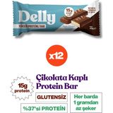 Delly Beyaz Çikolata ve Kurabiye Aromalı, Çikolata Kaplı, Yüksek Protein Bar 40G - 12 Adet