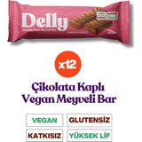 DELLY Çikolata Kaplı, Bademli & Çilekli Meyveli Bar 35g x 12 Adet