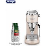 DeLonghi Bej Ince Gövdeli Manuel Espresso Makinesi, Süt Köpürtücülü Kompakt Barista Deneyimi ve Hızlı Günlük Kahve Hazırlığı Evde Günlük Kullanım ve Pratik Barista Hazırlığı Için - 149x330x305