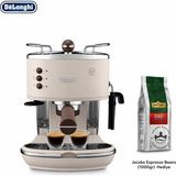 DeLonghi Bej Vintage Tasarımlı Manuel Espresso ve Cappuccino Makinesi, Süt Köpürtücülü Şık Mutfak Kullanımı ve Yoğun Kahve Aroması Evde Günlük Kullanım ve Pratik Barista Hazırlığı Için - 260x290x315 mm