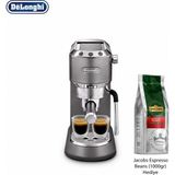 DeLonghi Gri Metal Gövdeli Kompakt Espresso Makinesi, Süt Köpürtücülü Hızlı Barista Hazırlığı ve Modern Günlük Kahve Deneyimi Evde Günlük Kullanım ve Pratik Barista Hazırlığı Için - 149x330x305