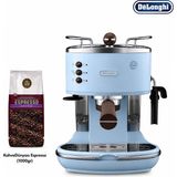 DeLonghi Mavi Retro Tasarımlı Manuel Kahve Makinesi, Yoğun Espresso Aroması, Süt Köpürtme Başlığı ve Modern Mutfak Uyumu Sütlü Içecekler, Yoğun Espresso ve Keyifli Kahve Sunumları Için - 260x290x315 mm
