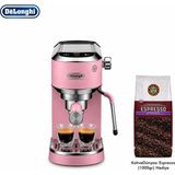 DeLonghi Pembe Gövdeli Kompakt Espresso ve Cappuccino Makinesi, Süt Köpürtücülü Pratik Barista Deneyimi ve Günlük Kahve Keyfi Sütlü Içecekler, Yoğun Espresso ve Keyifli Kahve Sunumları Için - 149x330x3065