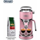 DeLonghi Pembe Kompakt Manuel Espresso ve Soğuk Kahve Makinesi, 15 Bar Basınçlı Süt Köpürtücülü Taşınabilir Mutfak Kahve Deneyimi Evde Günlük Kullanım ve Pratik Barista Hazırlığı Için - 149x330x3065