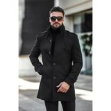 Delpino Erkek Dar Kesim Uzun Kaşe Kaban Siyah Renk Düz Desenli Uzun Kol 4XL
