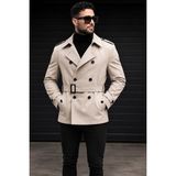 Delpino Erkek Dar Kesim Uzun Kemerli Trençkot - 2XL - Taş
