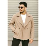 Delpino Erkek Oversize Kruvaze Kaşe Kaban - XL - Taş