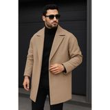 Delpino Erkek Oversize Uzun Kaşe Kaban Taş Renk Düz Desenli Viskoz Malzeme ile Konforlu Kullanım - XL