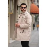 Delpino Erkek Uzun Kemerli Trençkot - XL - Taş