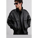 Delpino Oversize Erkek Deri Ceket - 2XL - Siyah