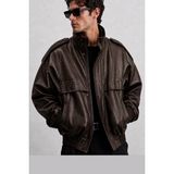 Delpino Oversize Erkek Deri Ceket - XL - Kahverengi