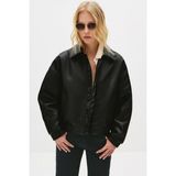 Delpino Oversize Kadın Deri Ceket - M - Siyah