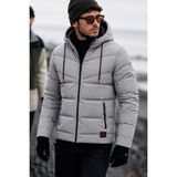 Delpino Su Geçirmez Gri Erkek Kapüşonlu Şişme Mont Polyester Standart Fit Outdoor Kullanım İçin