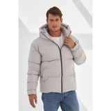 Delpino Su ve Rüzgar Geçirmez Erkek Kapüşonlu Şişme Mont - Taş - XL