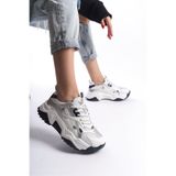 DELSOLERA Kadın Beyaz Lacivert Günlük Yüksek Taban Şık Bağcıklı Ortopedik Tabanlı Rahat Sneaker Spor Ayakkabı