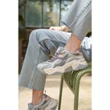 DELSOLERA Kadın Buz Gri Pembe Günlük Yüksek Taban Şık Bağcıklı Ortopedik Tabanlı Rahat Sneaker Spor Ayakkabı