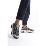 DELSOLERA Kadın Buz Siyah Günlük Yüksek Taban Şık Bağcıklı Ortopedik Tabanlı Rahat Sneaker Spor Ayakkabı