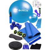 Delta 14 Lü Pilates Topu Seti Plates Minderi 1 kg Dambıl Aerobik Band Tekerlekli Lastikli Spor Aleti - Turkuaz