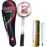 Delta 2 Adet Badminton Raketi + Çantası + Orta Hız Sevenler İçin 6 Adet Mantar Kafa Badminton Topu - Kırmızı