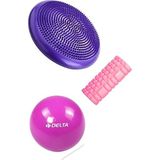 Delta 3’lü Pilates Egzersiz Seti Balance Trainer Denge Diski Orta Sert Deluxe Foam Roller Masaj Köpüğü 20 - Mor