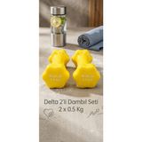 Delta Deluxe Sarı PVC Kaplama Demir Dambıl 0,5 kg 2 Adet Hafif Kullanım İçin Şık Tasarım