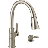 Delta Faucet Spargo Fırçalanmış Nikel Mutfak Bataryası, Aşağı Çekmeli Püskürtücülü Mutfak Bataryaları, Mutfak Lavabo Bataryası, Mutfak Lavabo Bataryası, Sabunluk, SpotShield Paslanmaz 19964Z-SPSD-DST
