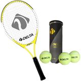 Delta Max Joys 19 İnç Çocuk Tenis Raketi + Çantası + Vakumlu Tüpte 3 Adet Tenis Maç Topu Seti - Kırmızı - Beyaz - 19 inç