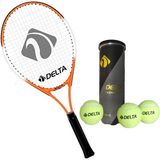 Delta Max Joys 23 İnç Çocuk Tenis Raketi + Çantası + Vakumlu Tüpte 3 Adet Tenis Maç Topu Seti - Kırmızı - Beyaz - 23 inç