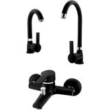 Delta Mix Eviye, Lavabo, Banyo Bataryası 3`lü Siyah Set