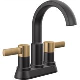 Delta Musluk Albion Centerset Banyo Bataryası, Siyah/Altın 2 Saplı Banyo Bataryası, Delta Banyo Lavabo Bataryası, Metal Push-Pop Tahliye Montajı, Mat Siyah/Şampanya Bronz 25855LF-GZ