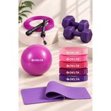 Delta Pilates Egzersiz Seti 6 MM Mat 5’li Lateks Direnç Bandı 20 CM Top Atlama İpi 1 KG x2 Dambıl