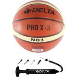 Delta Pro X Deluxe Kauçuk 3 Numara Basketbol Topu + Top Pompası - Turuncu - Beyaz