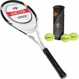 Delta Valley 27 Inç L2 Grip Yetişkin Tenis raketi + Çantası + Vakumlu Tüp 3 Adet Tenis Maç Topu Seti - Siyah - Beyaz