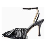 Delta Yüksek Püsküllü Siyah Sandalet, 80MM Stiletto Topuklu, Italya Üretimi
