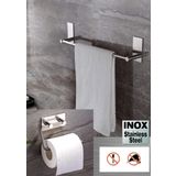 DELTAHOME Paslanmaz Çelik 40cm Havluluk ve Tuvalet Kağıtlığı Set - inox Yapışkan Bant Sistem