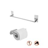 DELTAHOME Paslanmaz Çelik 50cm Havluluk Ve Tuvalet Kağıtlığı Set - Yapışkanlı Montaj - Vida Yok