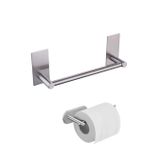 DELTAHOME Paslanmaz Çelik Yapışkanlı 30cm Havluluk Ve Tuvalet Kağıtlığı Set - INOX - Anında Kolay Montaj Vida YOK!