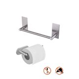 DELTAHOME Paslanmaz Çelik Yapışkanlı Havluluk 30cm Ve Tuvalet Kağıtlığı - Anında Montaj Vida Yok! Inox