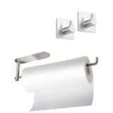 DELTAHOME Paslanmaz Çelik Yapışkanlı Kağıt Havluluk ve 2 Adet Banyo Askısı SET - INOX - Anında Kolay Montaj